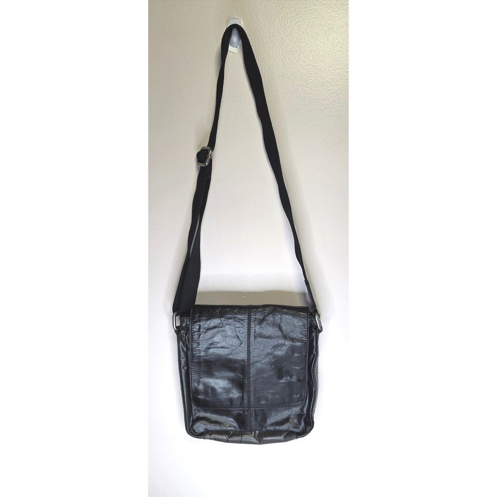 Fossil Indie Sleaze Leather Messenger Crossbody Bag Black Distressed Grunge SM